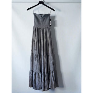 Olivia Grey Strapless Tiered Smocked Maxi Dress Gray Small NWT Giftable
